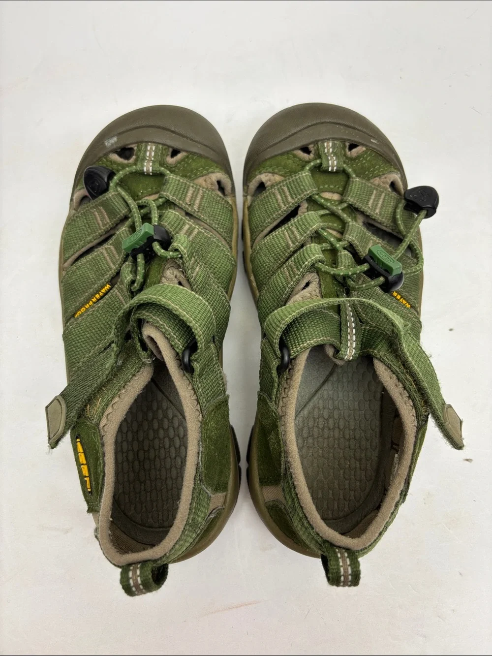 Kids Olive Green Outdoor Sandals, for little boy size 1, box 19